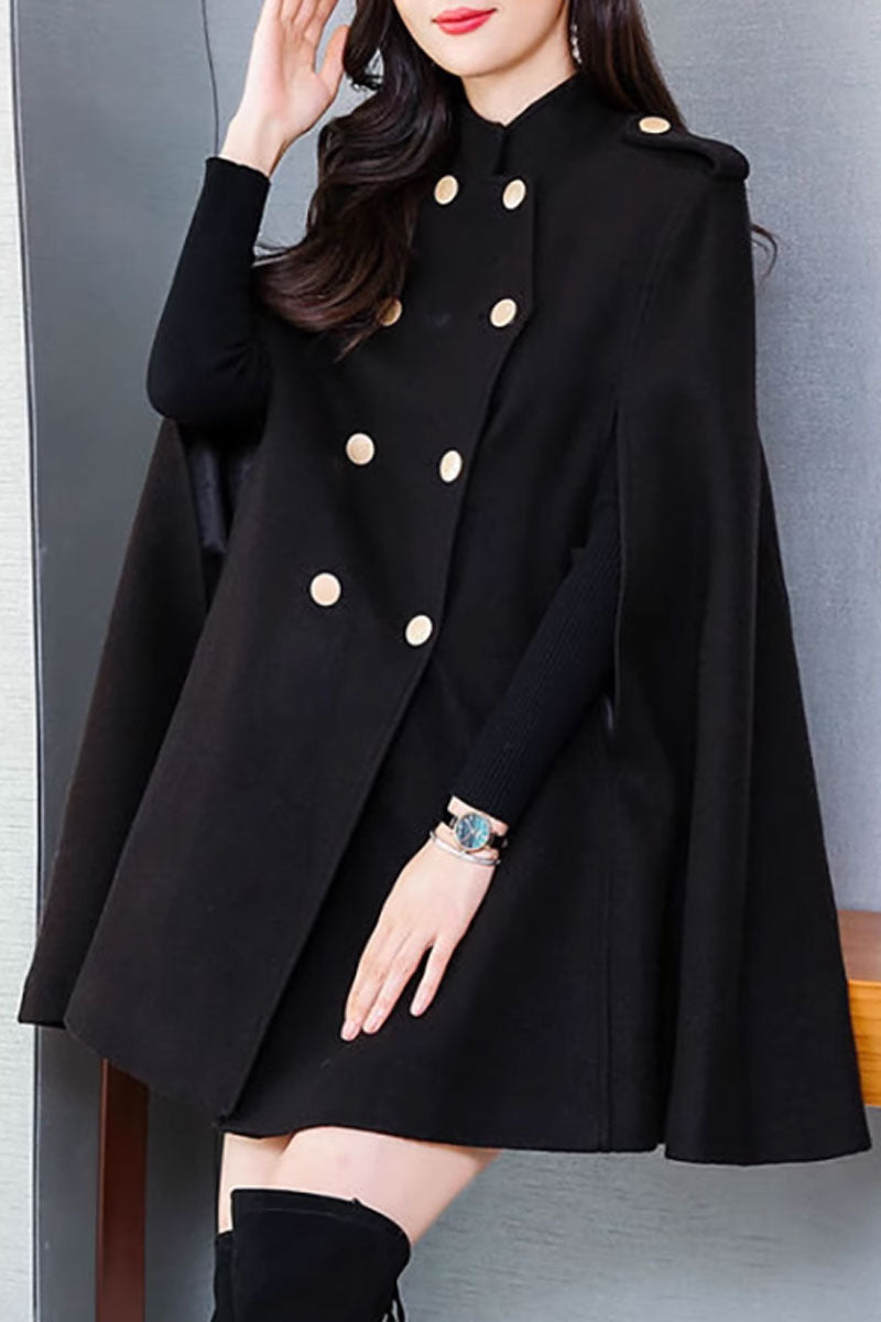 black double breasted winter wool cape C3651