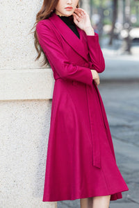 Winter rose red double-breasted wool coat C4205