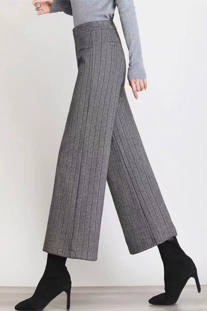 Wide leg womens wool pants with pockets c5078