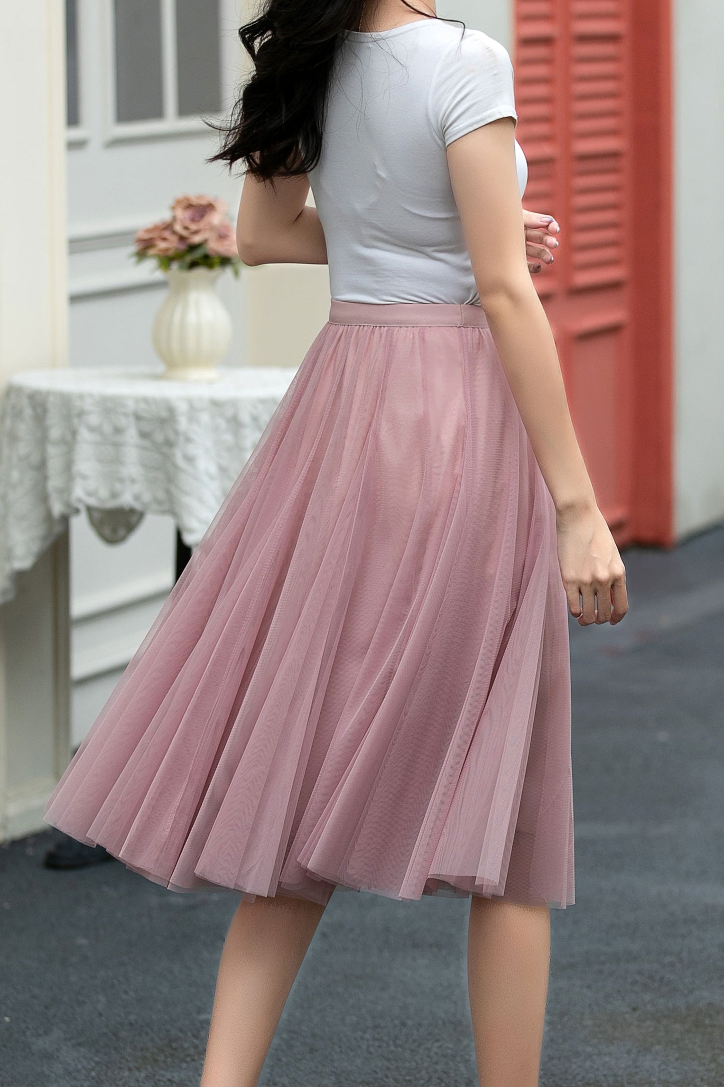 A line skater knee length tulle skirt C5035