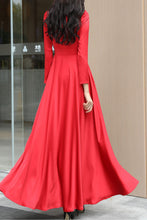 Load image into Gallery viewer, Red long-sleeved V-neck long dress C4178
