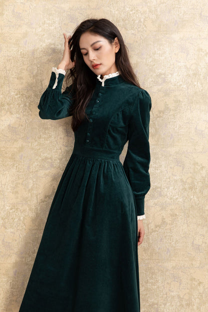 Green Corduroy Midi Dress C4464