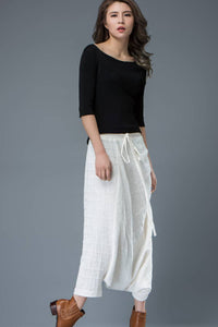 harem White linen hippie pants C822