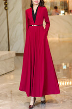 Load image into Gallery viewer, Burgundy spring and autumn V-neck long dress C4175
