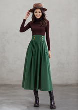 Load image into Gallery viewer, Midi winter green wool skirt women C4307
