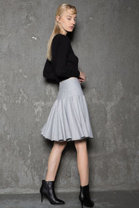 Pleated gray winter womens swing skirt C4379