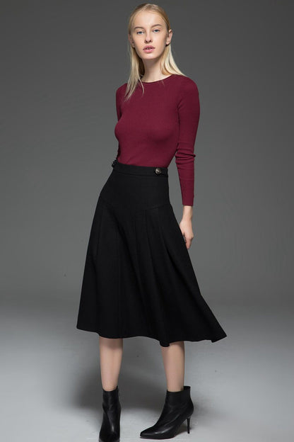 Classic black winter midi wool skirt C771