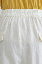 Load image into Gallery viewer, White Linen Casual Cropped Elastic Waist Pants C2294
