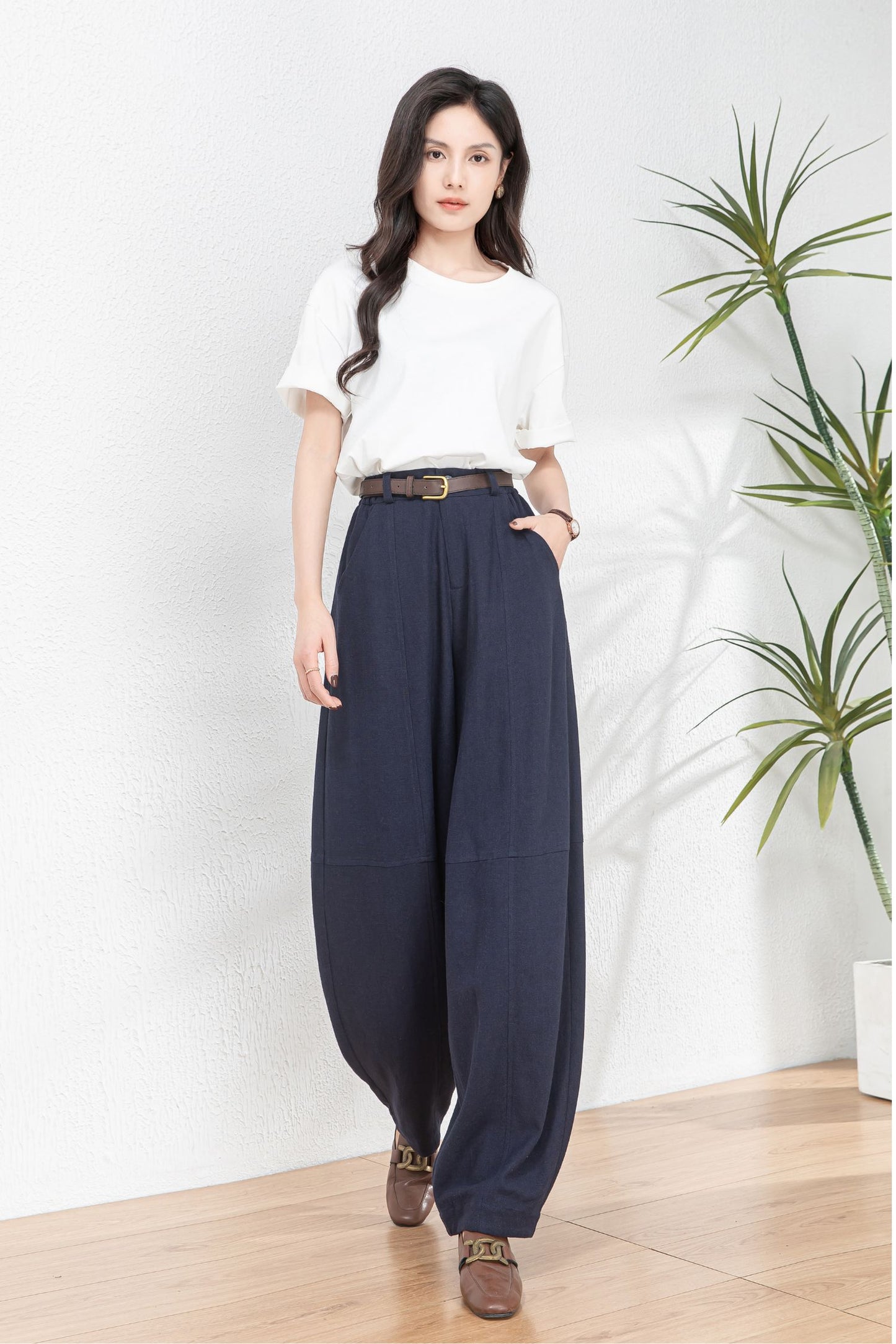 Womens wide leg Linen pants c4769