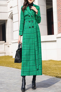 Women's Autumn and winter green plaid coat C4213