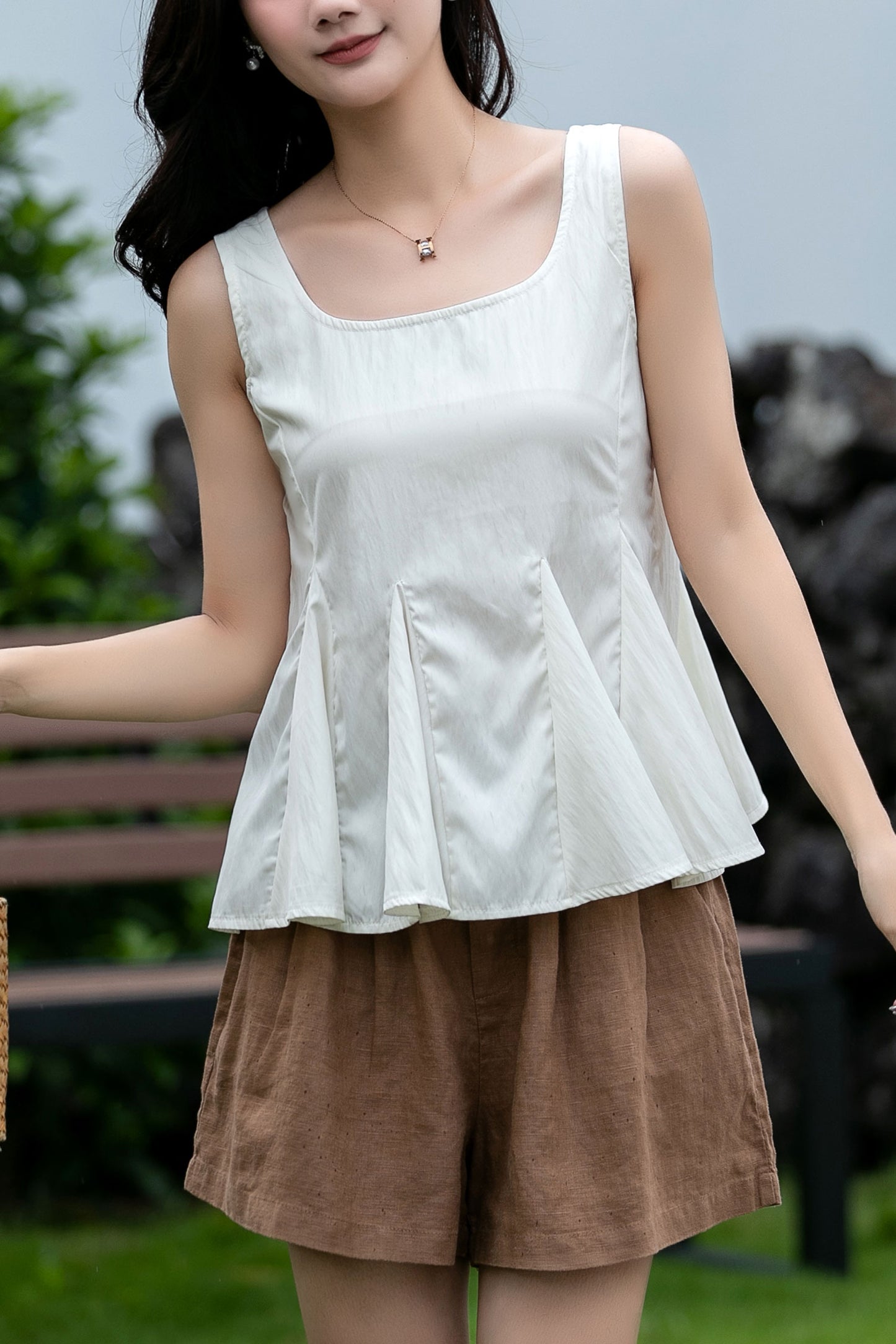 White sleeveless summer blouse women C5040