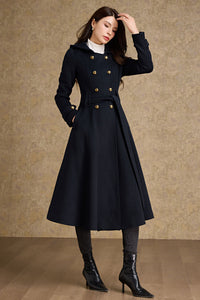 Double breasted hooded long wool coat C4480