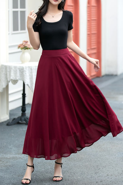A line high waist long chiffon skirt C5037