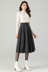 Midi Grey Winter Wool Skirt C4322