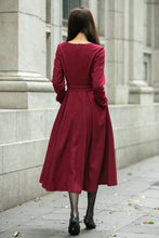 Load image into Gallery viewer, Red classic winter wool dress women C4500
