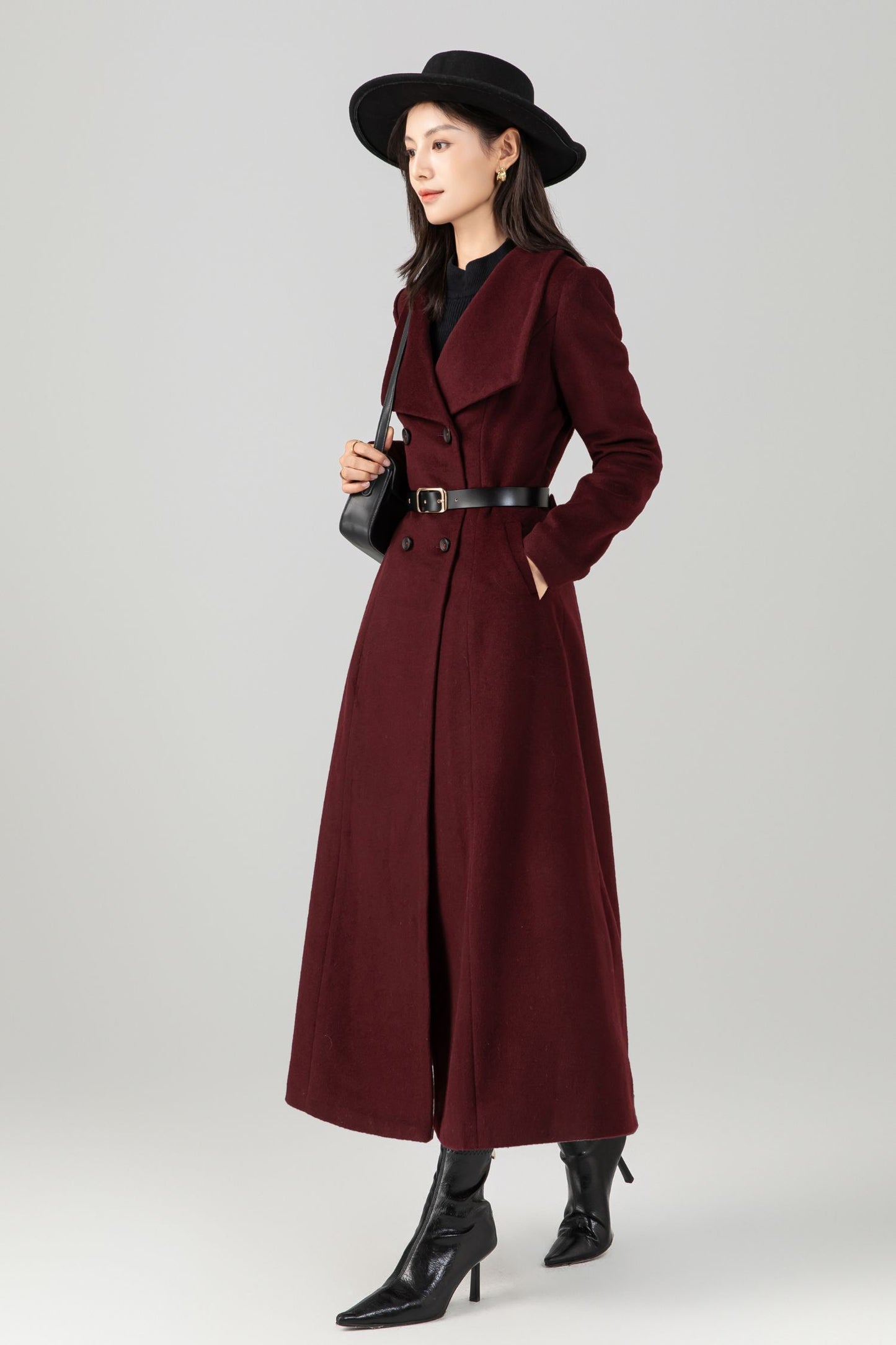Double-breasted long wool maxi coat Women C5272