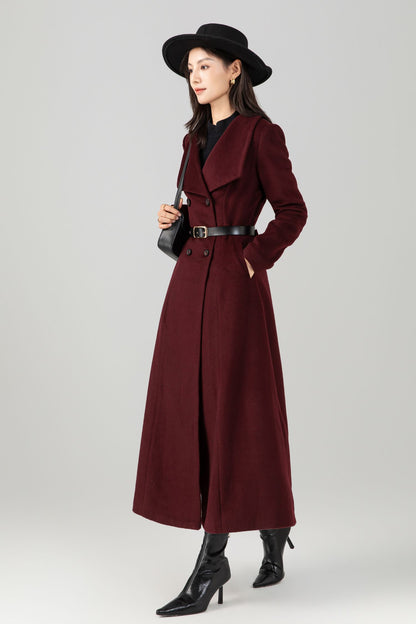Double-breasted long wool maxi coat Women C5272