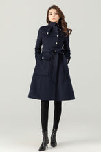 Load image into Gallery viewer, Womens Navy Blue Wool Coat C3699
