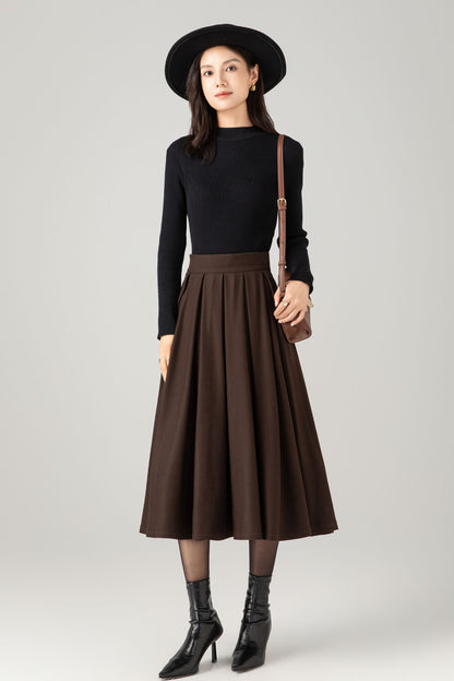 Pleated winter a line wool skirt women C5275
