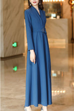 Load image into Gallery viewer, Women&#39;s blue spring and autumn V neck long dress C4187
