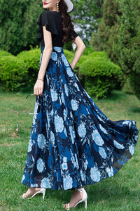 Long women summer chiffon printing dress C3986