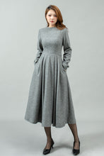 Load image into Gallery viewer, Gray swing long winter wool dress C4442
