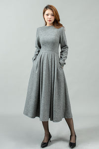 Gray swing long winter wool dress C4442