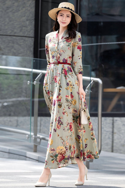 Maxi prom Floral Linen dress c5411