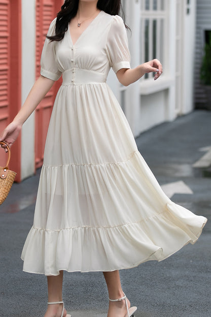 Fit and flare long prom chiffon dress C5038