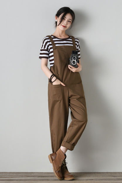 Women's brown cotton overalls C4702