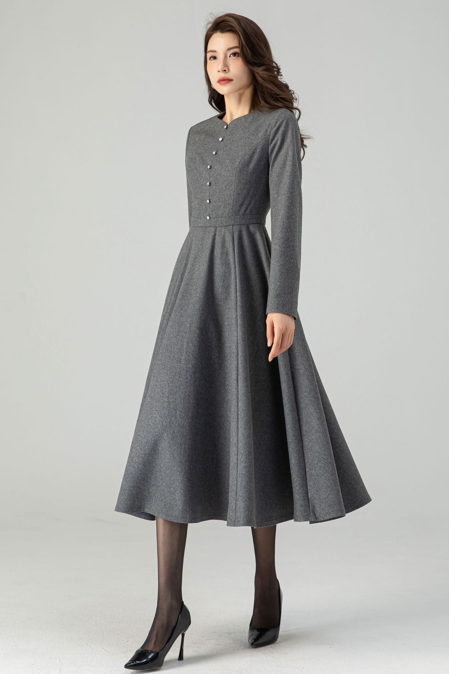 Grey Fit and Flare Wool Dress C4318 – YLISTYLE