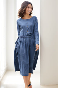 Blue Waist Drawstring Loose Dress C267