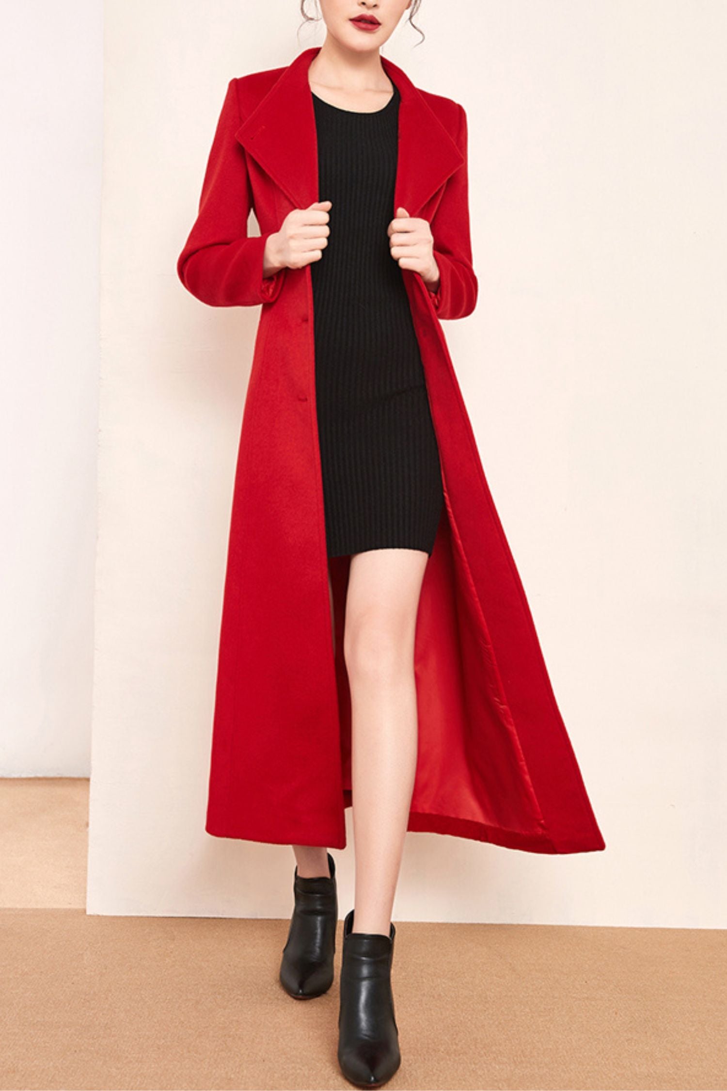 Women's Winter Long Wool Coat C4150 Red / L Women's Winter Long Wool Coat C4150 Red / L