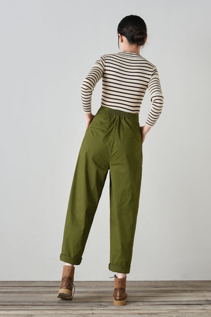 Army green cotton loose fitting pants C4700