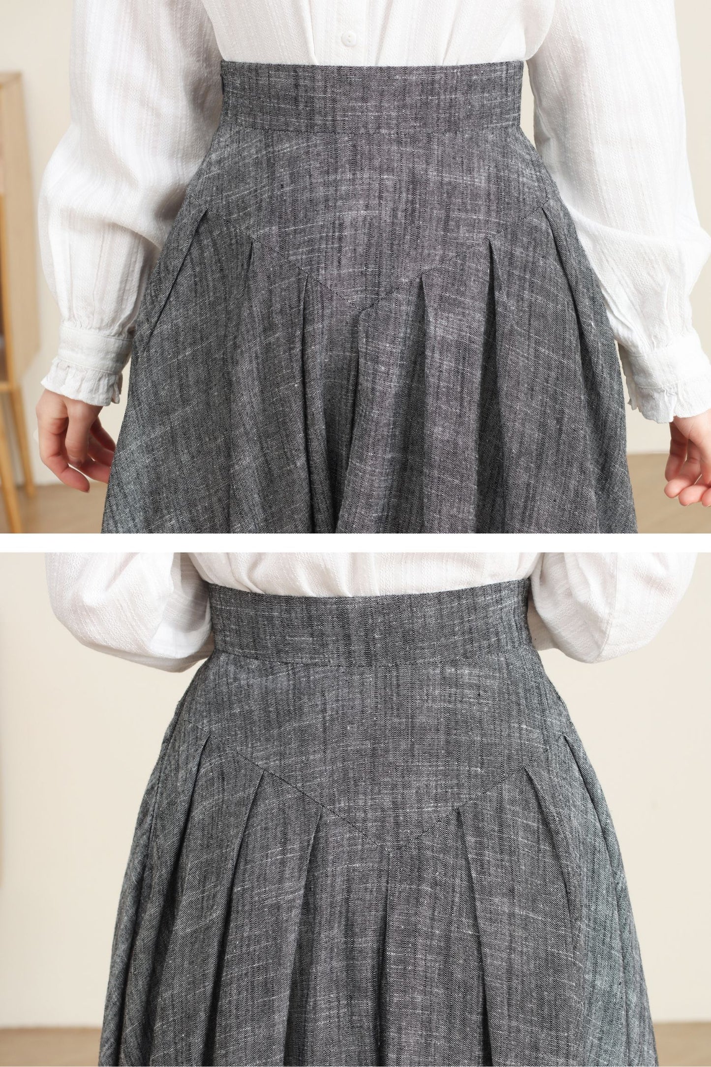 Grey Linen Swing Midi Skirt C4737