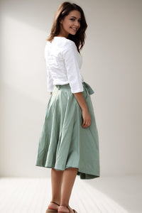 Long Linen Skirt in green C288