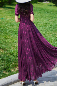 Summer purple chiffon floral dress C4111