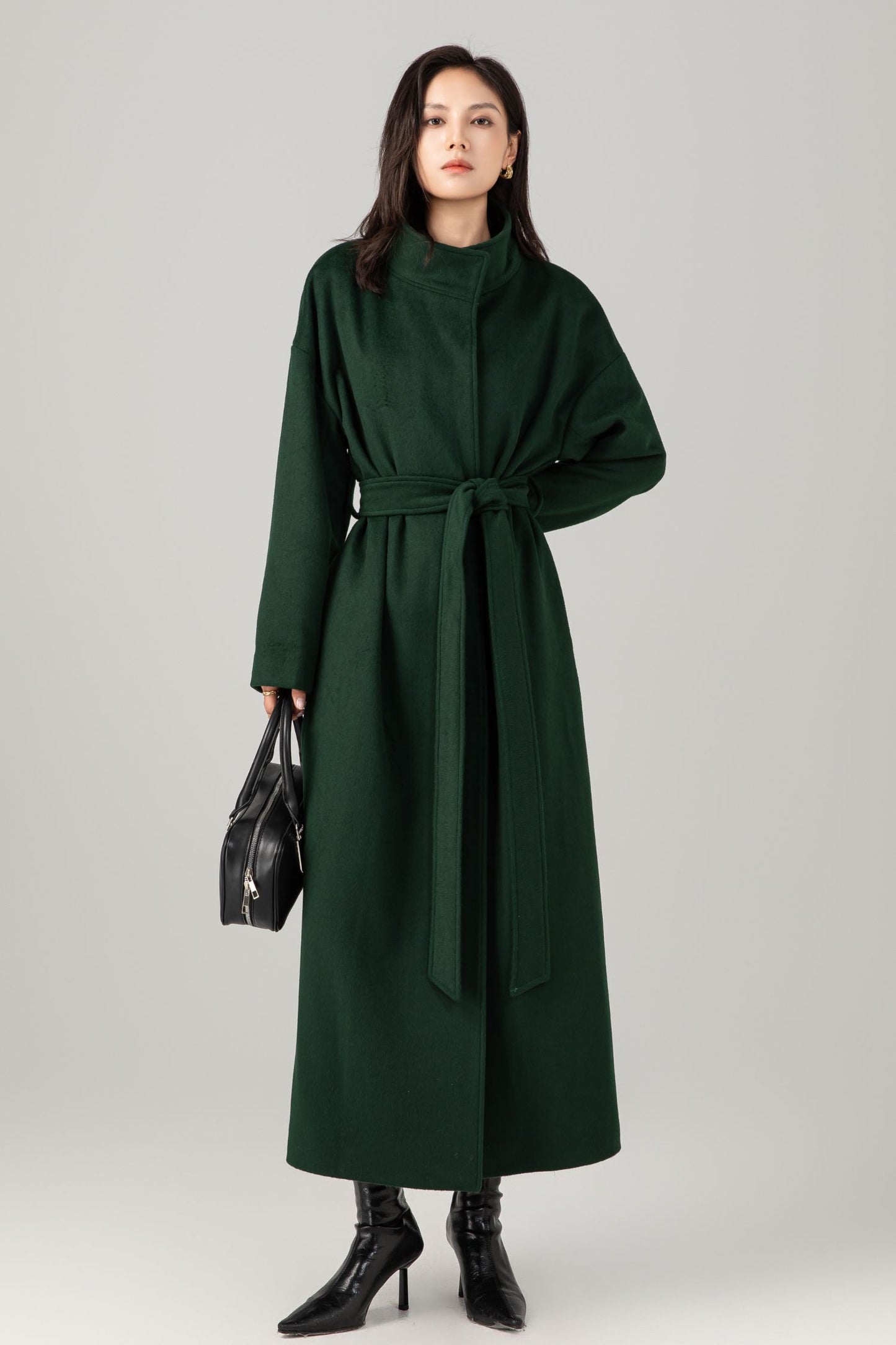 Green long winter warm wool coat C5281