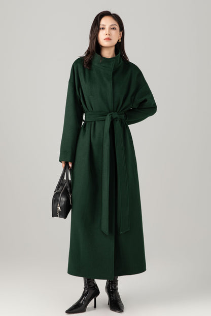 Green long winter warm wool coat C5281