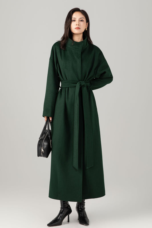 Green long winter warm wool coat C5281