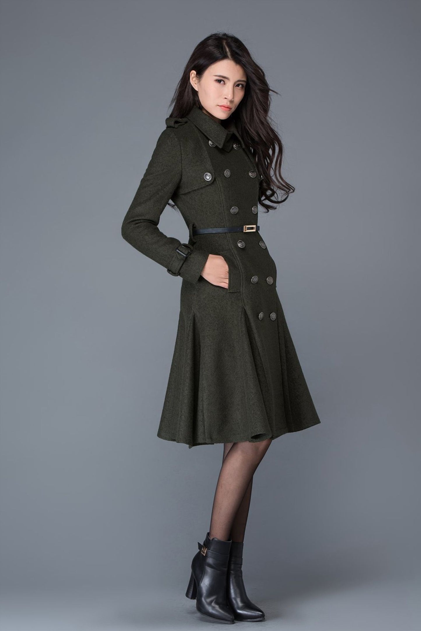 Double breasted Wool trench coat women C1028