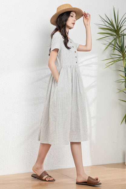 Oversized Button up Linen Dress with pockets c4979