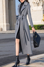 Load image into Gallery viewer, winter long grey wool coat C4149
