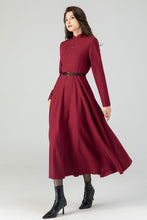 Load image into Gallery viewer, Burgundy Wool Fit and Flare Dress C3610
