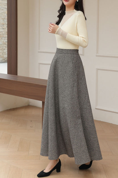 Vintage Classic Long Maxi Plaid Wool Skirt C5190