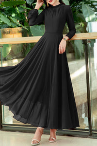 Long-sleeved new lace chiffon long dress C3992