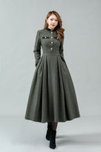 Load image into Gallery viewer, Button front army green winter wool dress C4441
