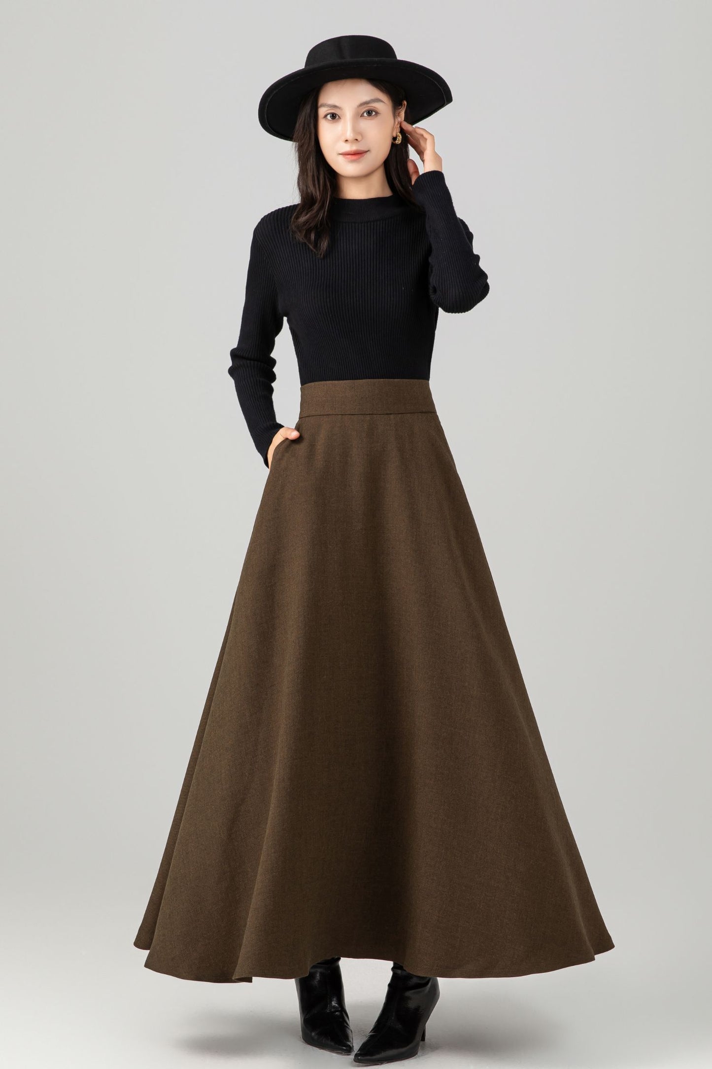 A-Line Maxi elegant wool skirt women C5273
