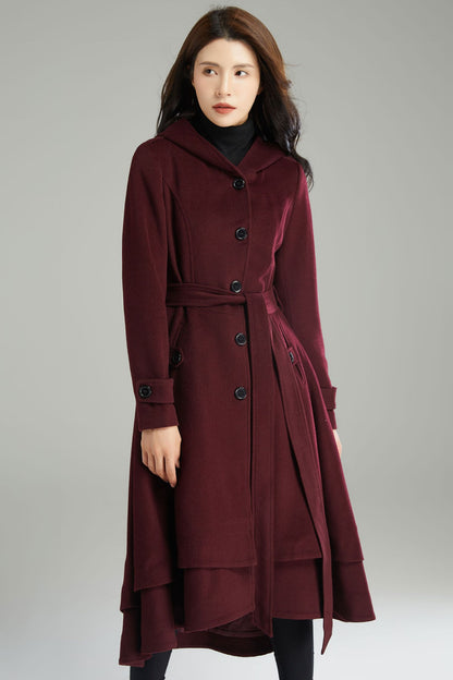 Women Long Hooded Wool Coat C2992
