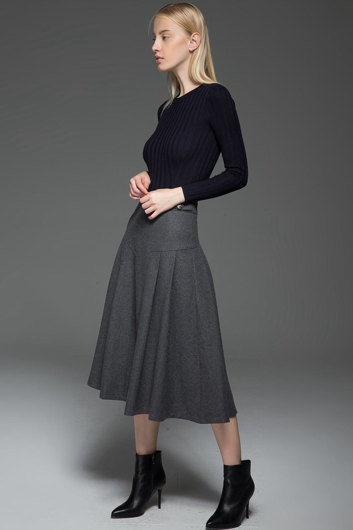 A line gray winter warm wool skirt  C772